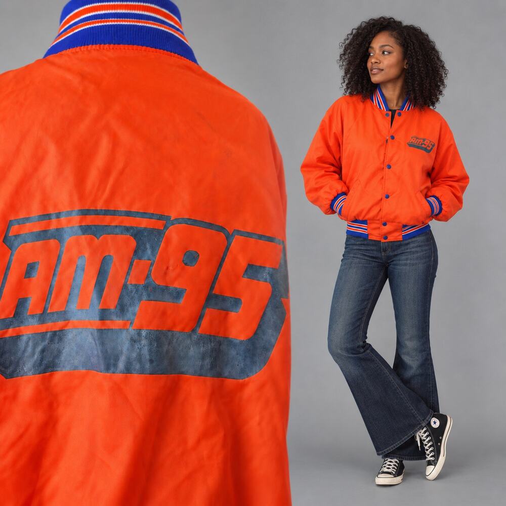 Vintage Howe Athletic Apparel AM-95 Satin Bomber Jacket Orange USA Size M